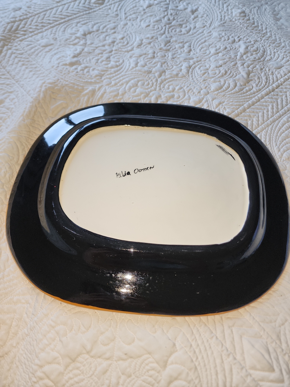 Handpainted Platter Pears Black Ceramic Signed Hilda Oomen Canadian Artist 🎨 ❤ - Picture 6 of 9